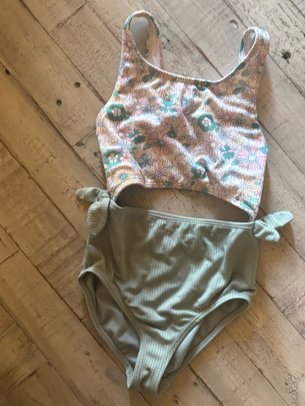wonder nation Girls Floral & Sage Green One-Piece Swimsuit